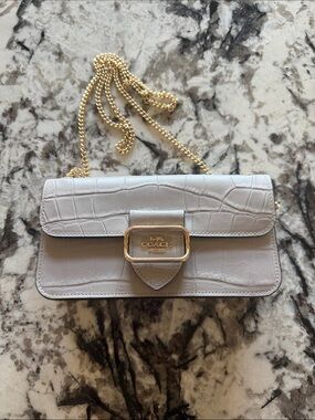 COACH Cream Croc-Embossed Leather Chain Shoulder Bag